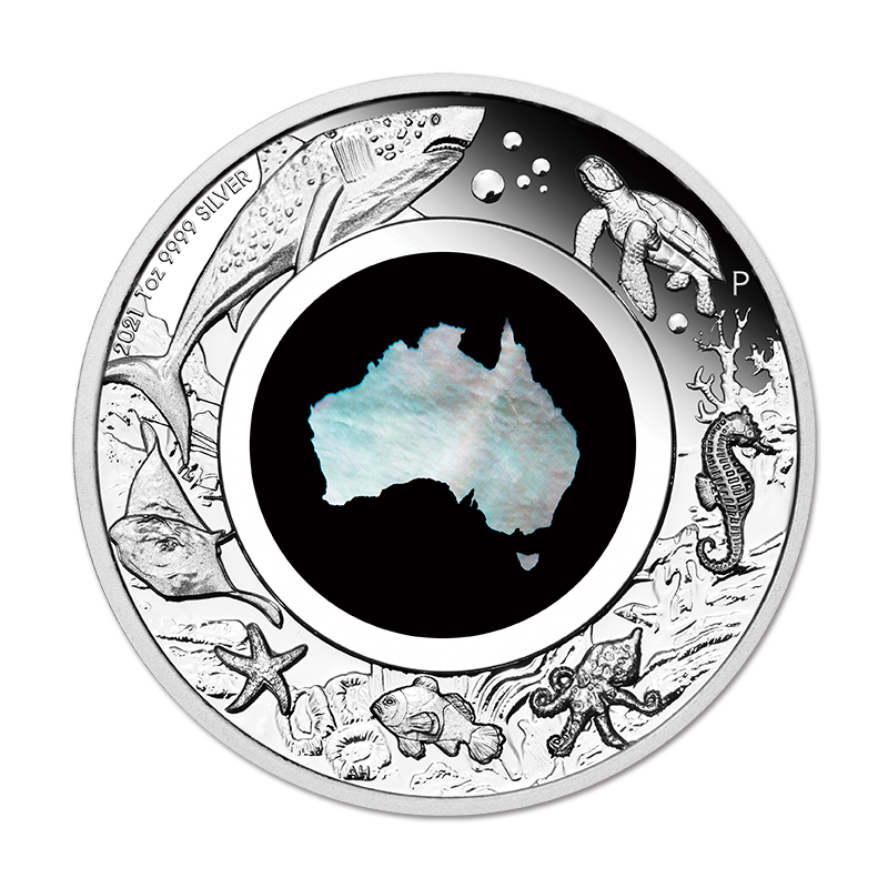 オーストラリア大陸１オンスプルーフ銀貨真珠層付き