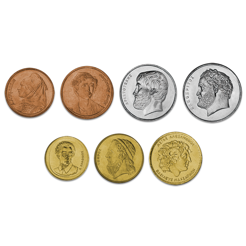 切手 趣味の通信販売 スタマガネット ユーロ導入前 ギリシャ旧通常貨７種セット コイン 紙幣 関連グッズ